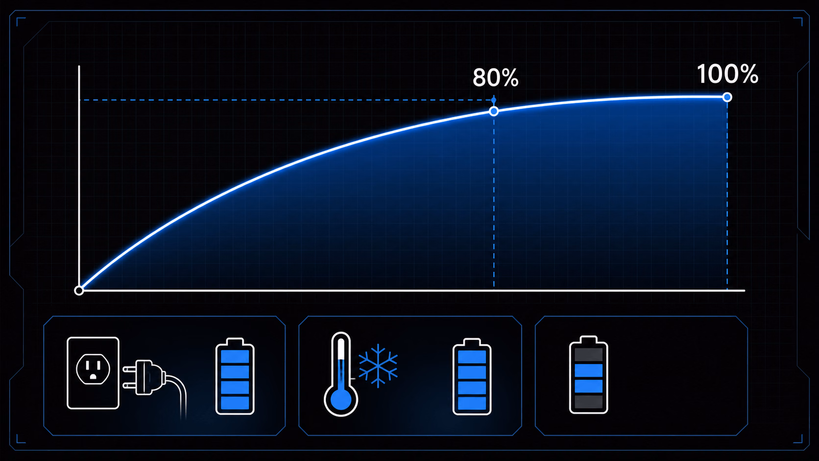 Electric dirt bike charge curve slowing near full with battery-care icons