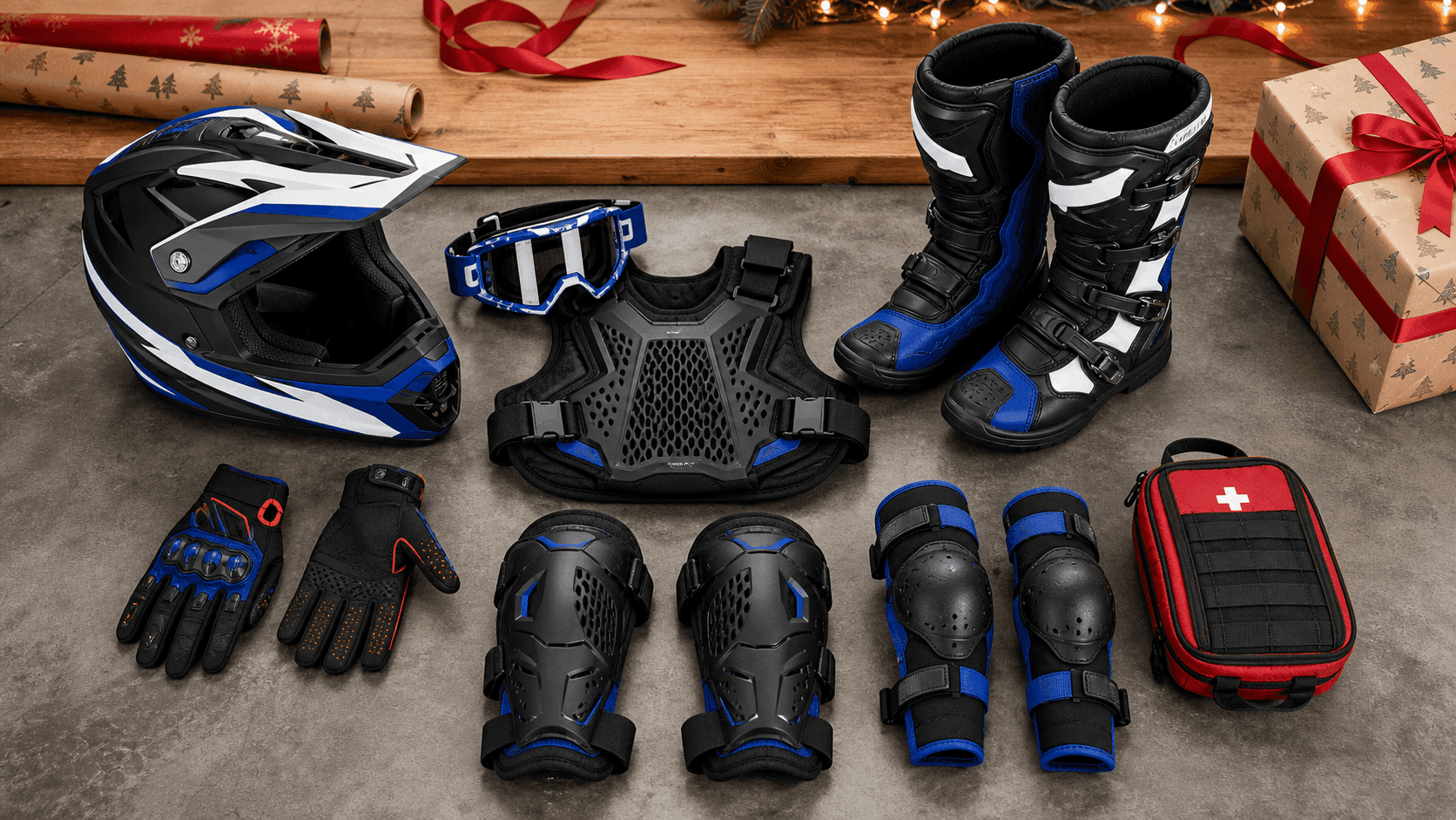A protective riding gear kit arranged as an electric dirt bike gift