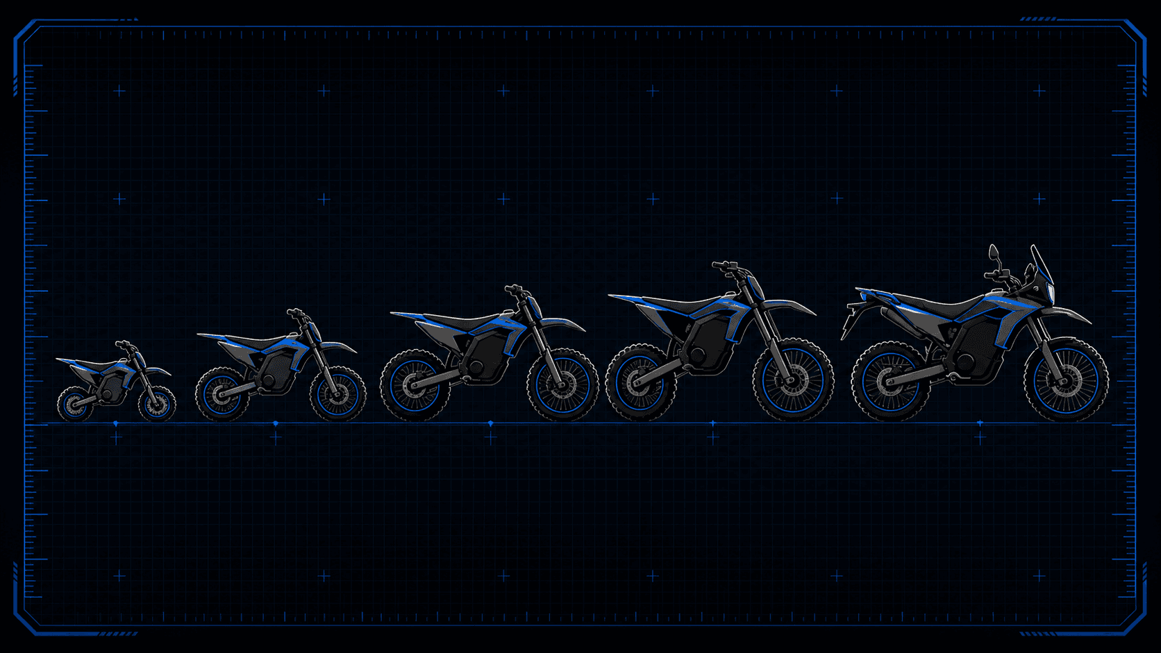 The five classes of electric dirt bike compared by size and power