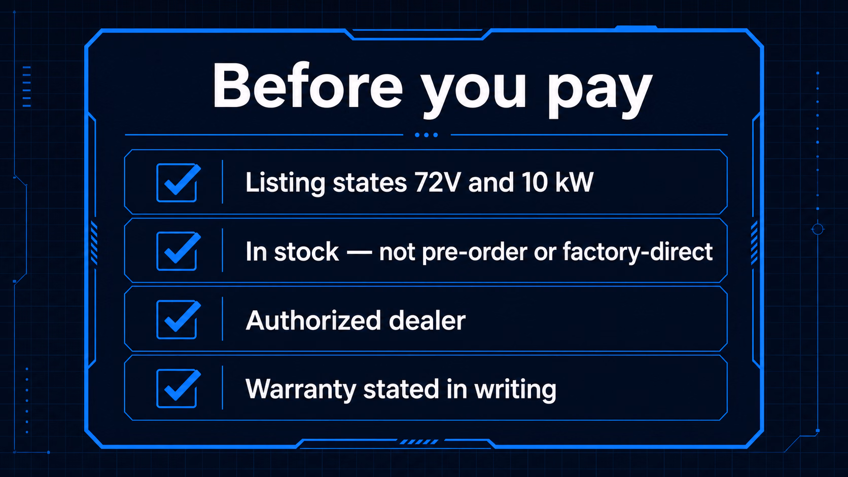 Checklist of four things to confirm before buying a Sur-Ron