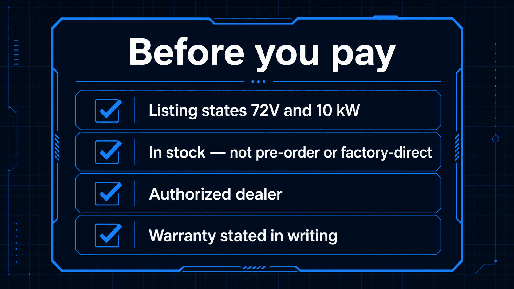 Checklist of four things to confirm before buying a Sur-Ron