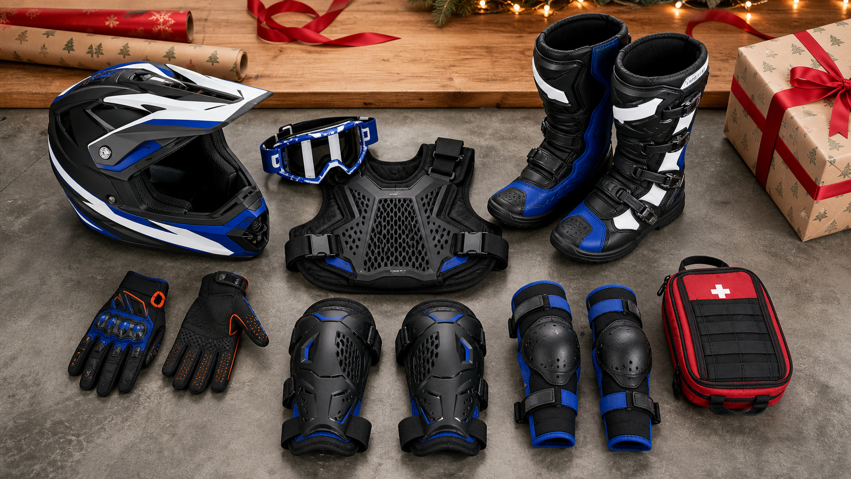 A protective riding gear kit arranged as an electric dirt bike gift